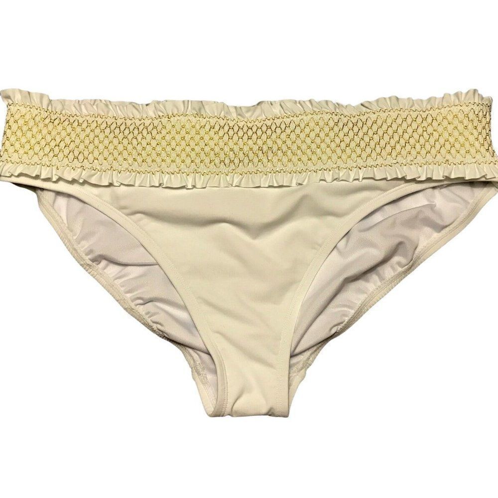Bleu Rod Beattie Embroidered Smocked White Hipster Bikini Bottom Size 12 NEW